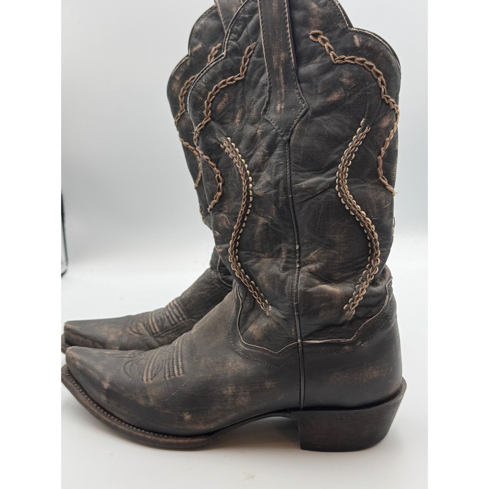 Dan Post Mens 8.5 D Distressed Brown Leather‎ Braided Whipstitch Cowboy Boots